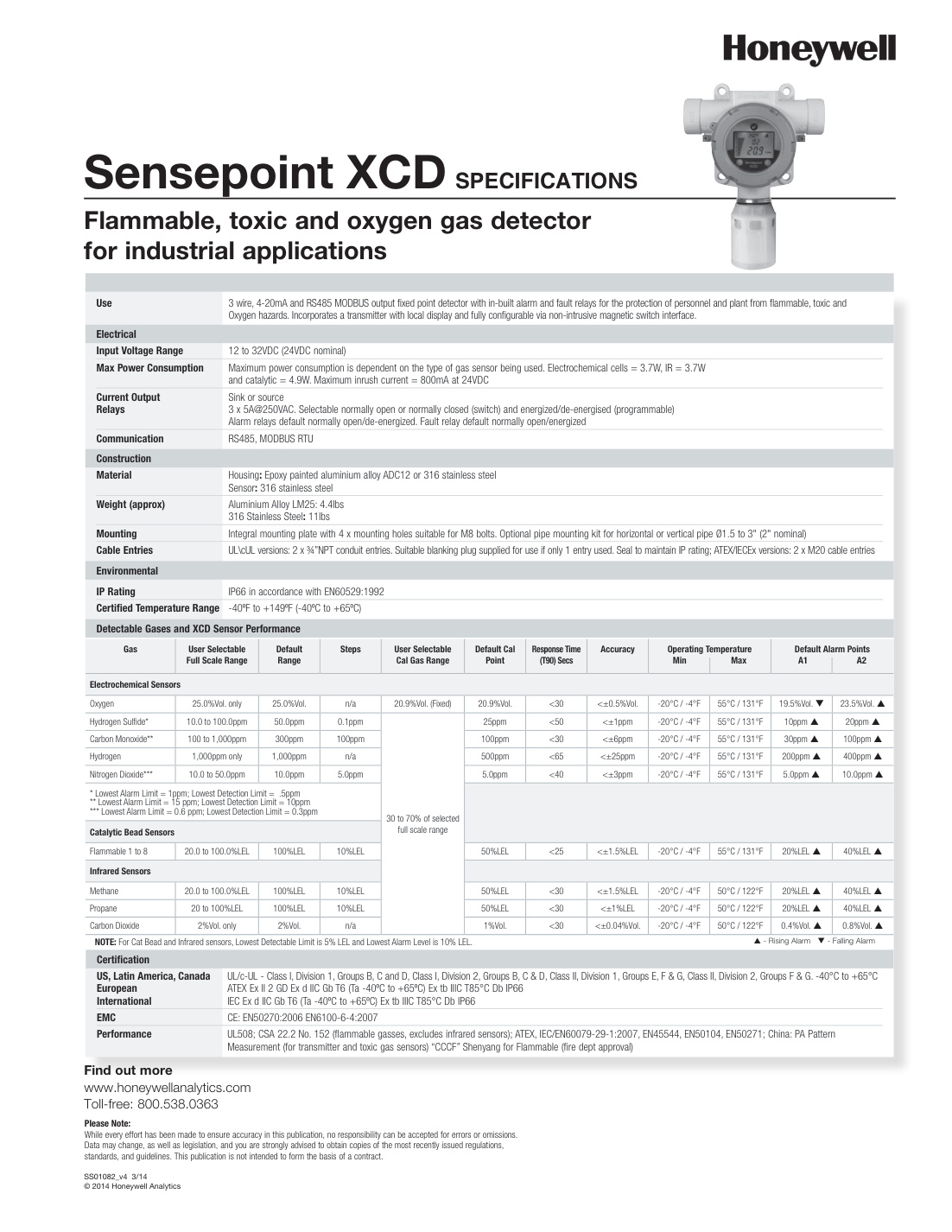 ورقة مواصفات Sensepoint XCD